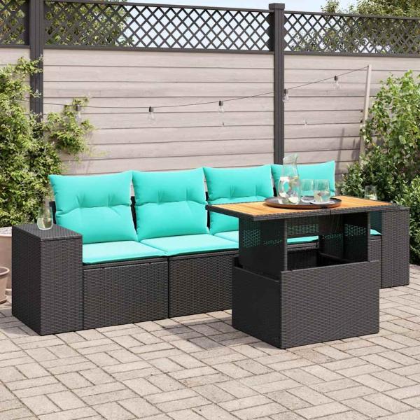 ARDEBO.de - 5-tlg. Garten-Sofagarnitur mit Kissen Schwarz Poly Rattan