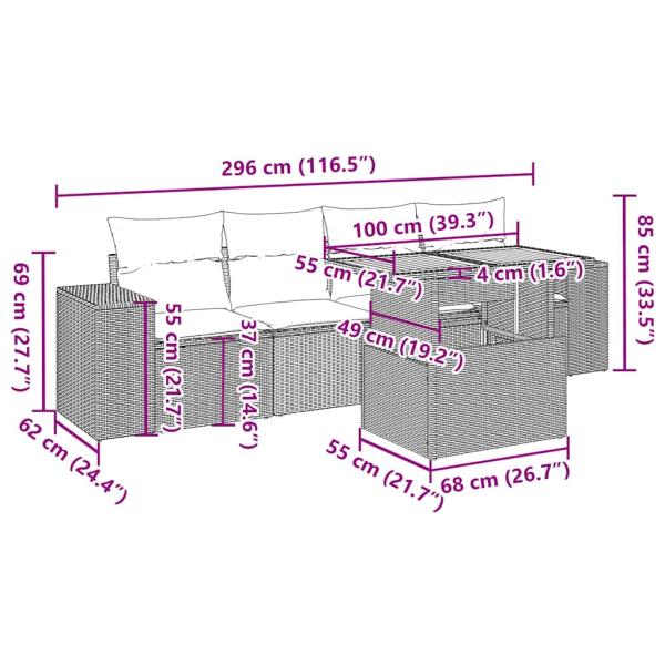 5-tlg. Garten-Sofagarnitur mit Kissen Schwarz Poly Rattan