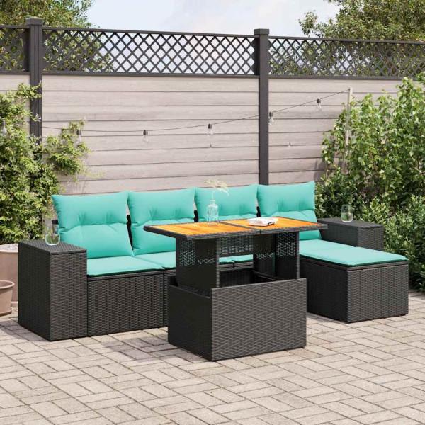 ARDEBO.de - 6-tlg. Garten-Sofagarnitur mit Kissen Schwarz Poly Rattan