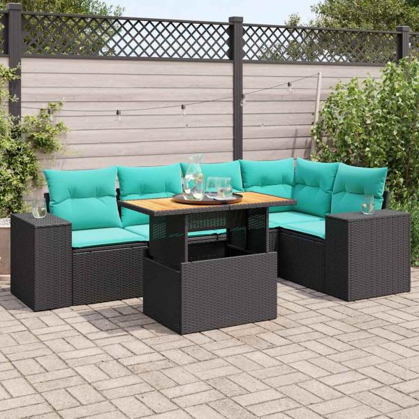 ARDEBO.de - 6-tlg. Garten-Sofagarnitur mit Kissen Schwarz Poly Rattan