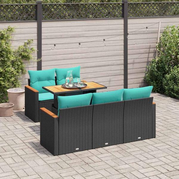 ARDEBO.de - 6-tlg. Garten-Sofagarnitur mit Kissen Schwarz Poly Rattan
