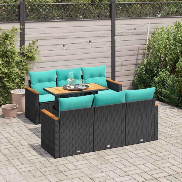ARDEBO.de - 7-tlg. Garten-Sofagarnitur mit Kissen Schwarz Poly Rattan