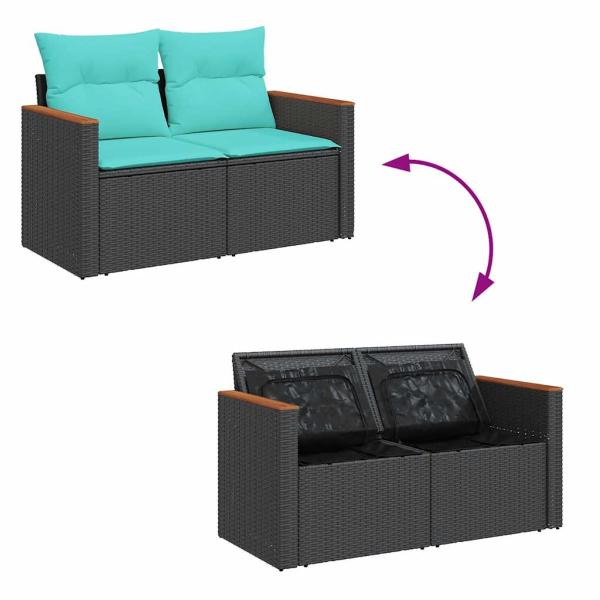 ARDEBO.de - 7-tlg. Garten-Sofagarnitur mit Kissen Schwarz Poly Rattan