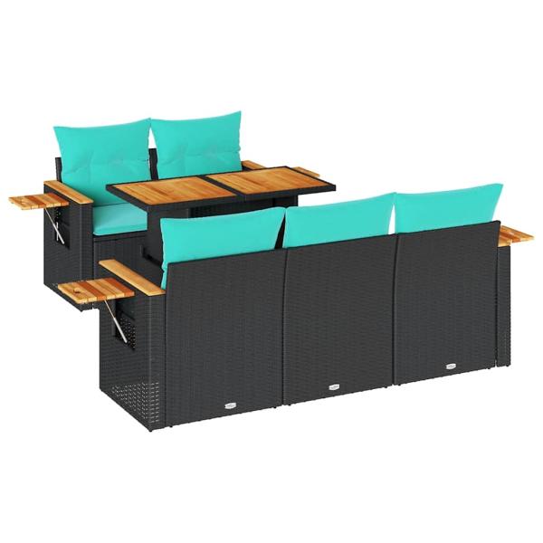 6-tlg. Garten-Sofagarnitur mit Kissen Schwarz Poly Rattan