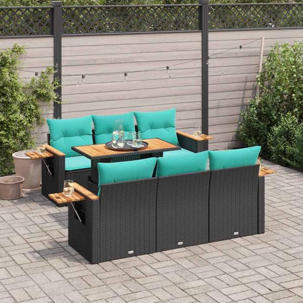 ARDEBO.de - 7-tlg. Garten-Sofagarnitur mit Kissen Schwarz Poly Rattan