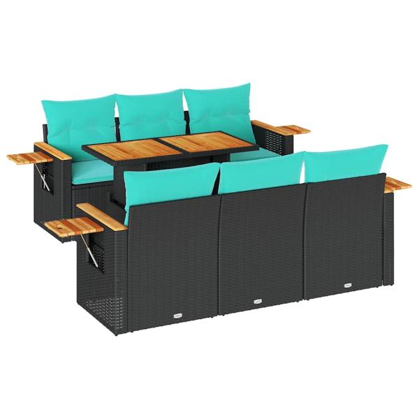7-tlg. Garten-Sofagarnitur mit Kissen Schwarz Poly Rattan