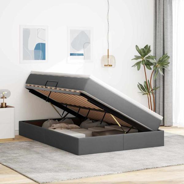 Aufbewahrungsbett mit Matratze Dunkelgrau 140 x 190 cm