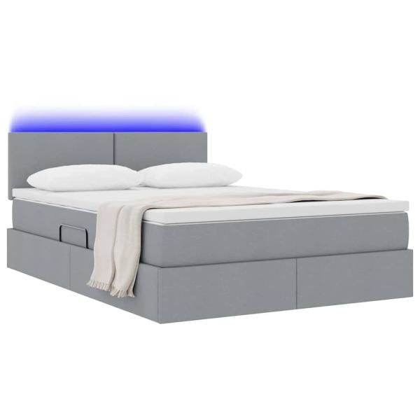 ARDEBO.de - Bett mit LED-Lichtleisten Hellgrau 140 x 190 cm Stoff