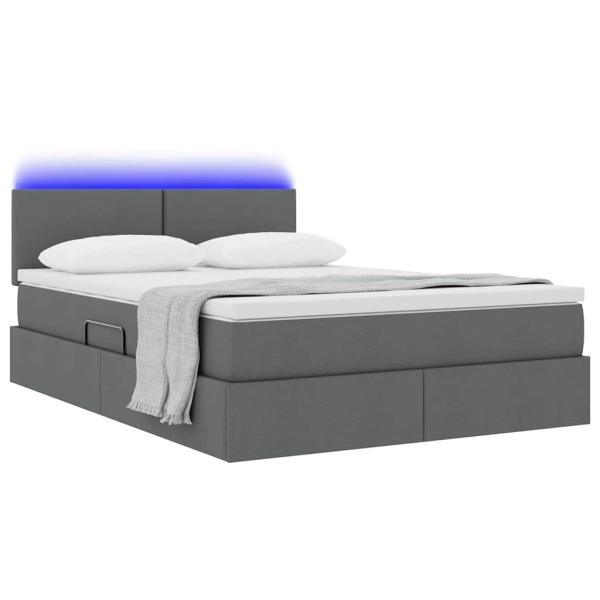 Bett mit LED-Lichtleisten Dunkelgrau 140 x 190 cm Stoff