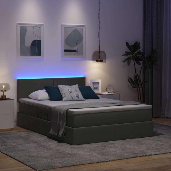 Bett mit LED-Lichtleisten Dunkelgrau 140 x 190 cm Stoff