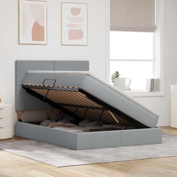 ARDEBO.de - Bett mit LED-Lichtleisten Hellgrau 140 x 190 cm Stoff