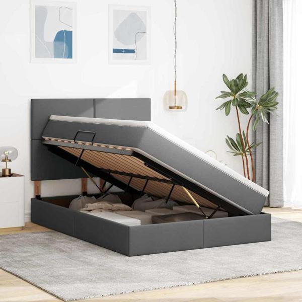 LED-Speicherbett mit Matratze Dunkelgrau 140 x 190 cm Stoff