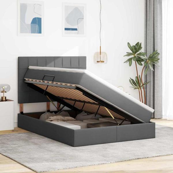 LED-Speicherbett mit Matratze Dunkelgrau 140 x 190 cm Stoff