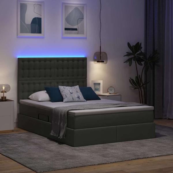 Bett mit LED-Lichtleisten Dunkelgrau 140 x 190 cm Stoff