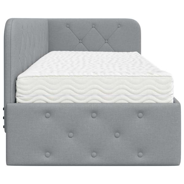 Eckbettgestell mit Matratze Hellgrau 80 x 200 cm Stoff