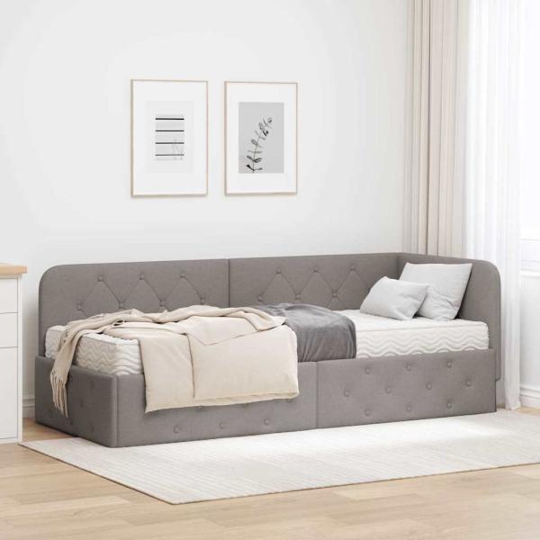 ARDEBO.de - Eckbettgestell mit Matratze Taupe 80 x 200 cm Stoff