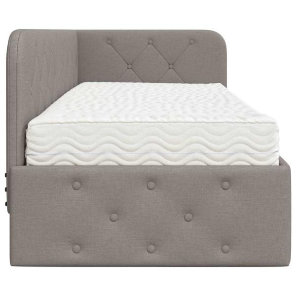 Eckbettgestell mit Matratze Taupe 80 x 200 cm Stoff