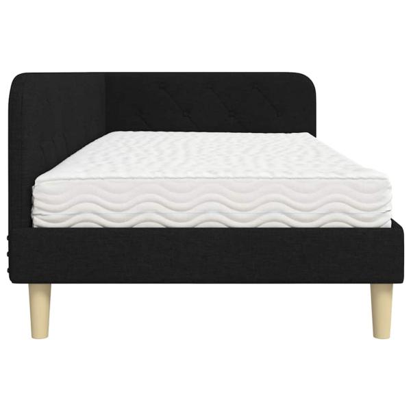 Eckbettgestell mit Matratze Schwarz 90 x 190 cm Stoff