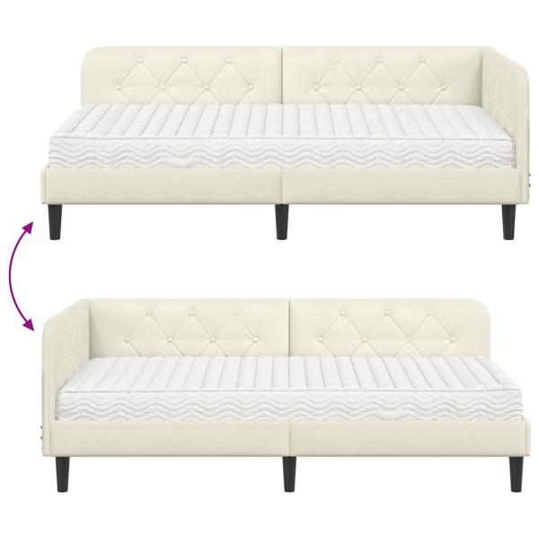 Eckbettgestell mit Matratze mit Kopfteil Creme 90 x 190 cm Samt