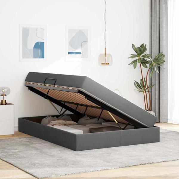 Aufbewahrungsbett mit Matratze Dunkelgrau 140 x 190 cm