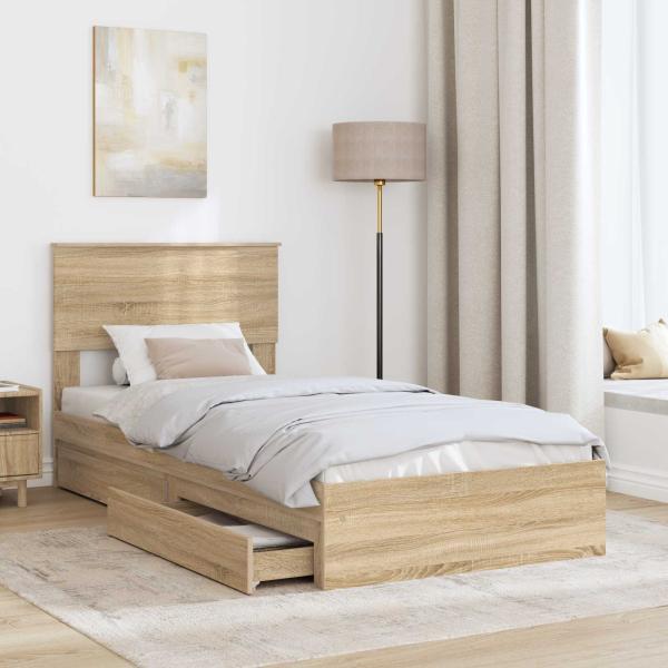Aufbewahrungsbett Sonoma-Eiche 90 x 190 cm Holzwerkstoff
