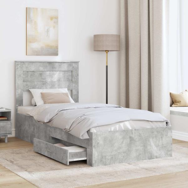 Bettrahmen Beton Grau und Silber 75 x 190 cm Holzwerkstoff