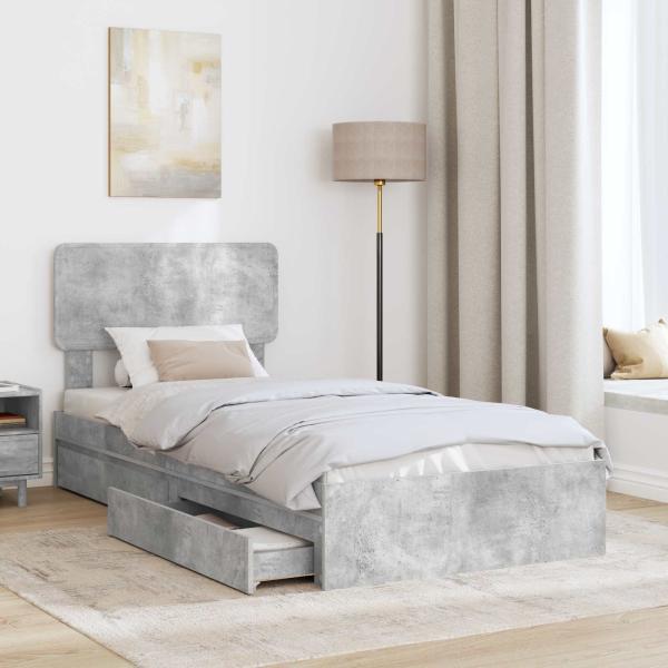 ARDEBO.de - Aufbewahrungsbett Beton Grau 100 x 200 cm Holzwerkstoff