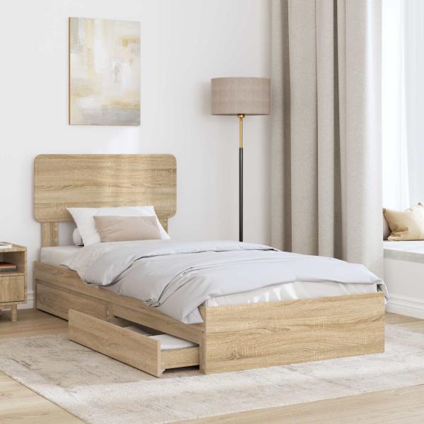 Aufbewahrungsbett Sonoma-Eiche 75 x 190 cm Holzwerkstoff