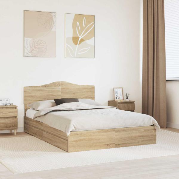 ARDEBO.de - Aufbewahrungsbett Sonoma-Eiche 150 x 200 cm Holzwerkstoff