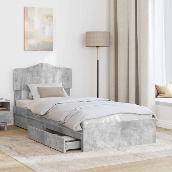 Aufbewahrungsbett Beton Grau 75 x 190 cm Holzwerkstoff