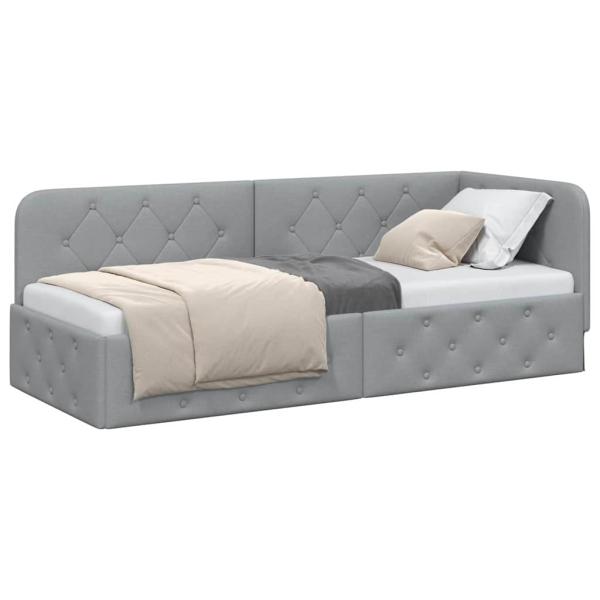 Eckbettgestell mit Kopfteil Hellgrau 80 x 200 cm Stoff