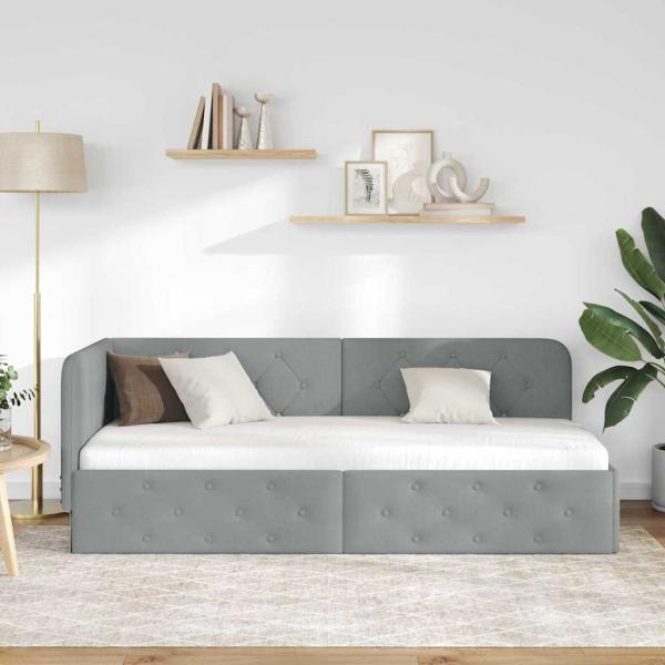 Eckbettgestell mit Kopfteil Hellgrau 80 x 200 cm Stoff