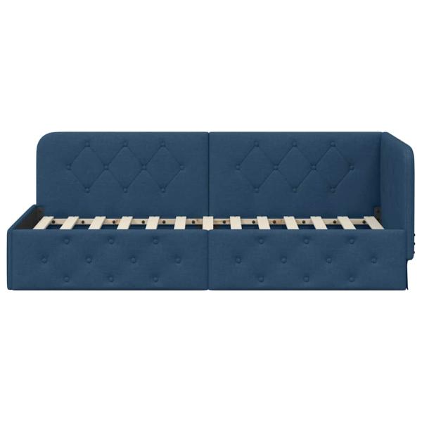 Eckbettgestell mit Kopfteil Blau 80 x 200 cm Stoff