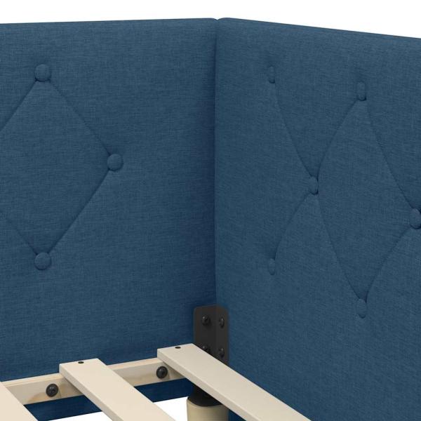 Eckbettgestell mit Kopfteil Blau 80 x 200 cm Stoff