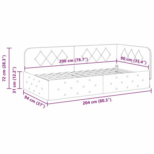Eckbettgestell mit Kopfteil Dunkelgrün 90 x 200 cm Stoff