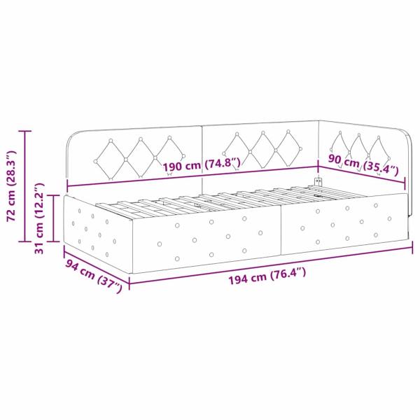 Eckbettgestell mit Kopfteil Gelb 90 x 190 cm Samt