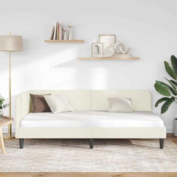 Eckbettgestell mit Kopfteil Creme 90 x 190 cm Samt