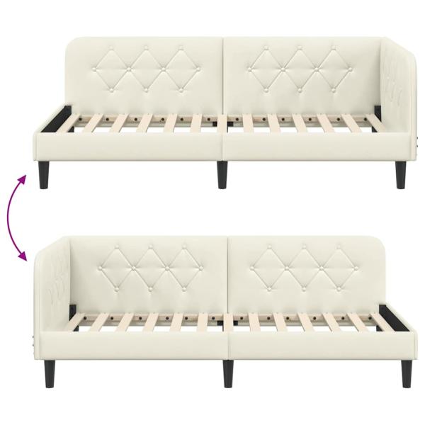 Eckbettgestell mit Kopfteil Creme 90 x 190 cm Samt