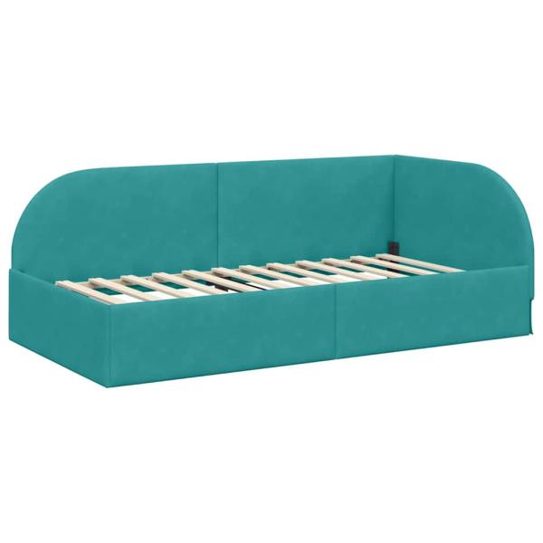 ARDEBO.de - Eckbettgestell mit Kopfteil Türkis 80 cm x 200 cm Stoff