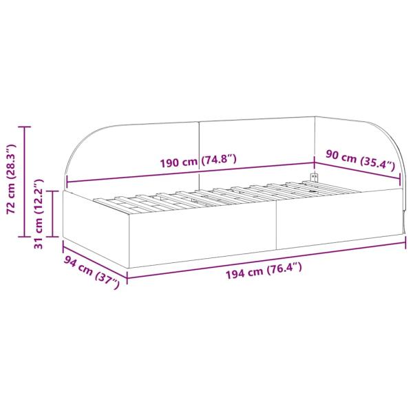Eckbettgestell mit Kopfteil Schwarz 90 cm x 190 cm Stoff
