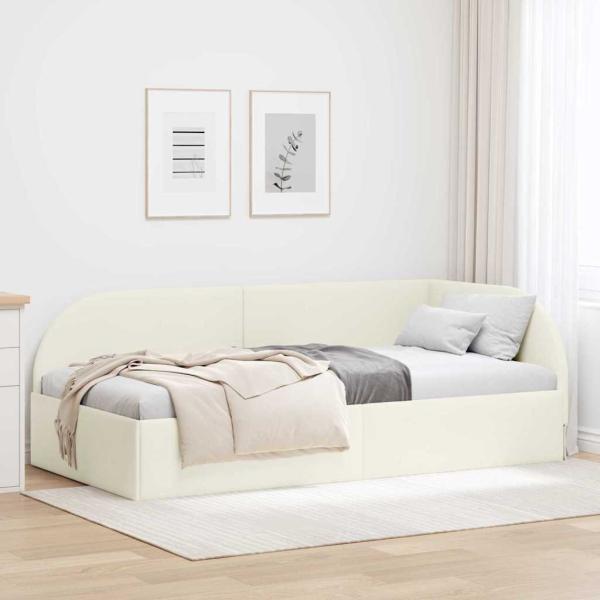 ARDEBO.de - Eckbettgestell mit Kopfteil Creme 90 cm x 190 cm Stoff