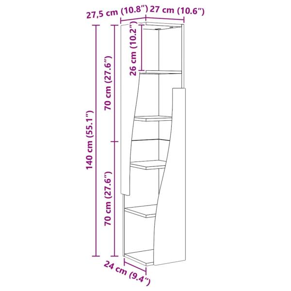 Eckschrank Weiß 27,5x27x140cm Holzwerkstoff