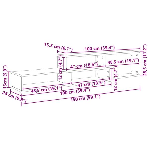 WandTVStand 150x25x28,5cm Holzwerkstoff