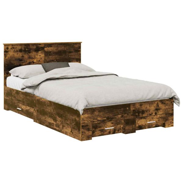 ARDEBO.de - Bettrahmen Geräucherte Eiche 135 x 190 cm Holzwerkstoff