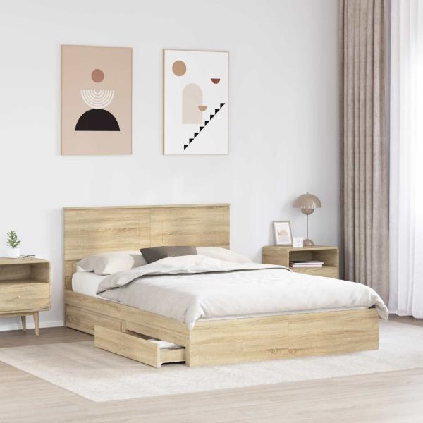 Aufbewahrungsbett Sonoma-Eiche 140 x 190 cm Holzwerkstoff