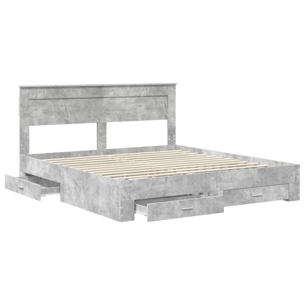 Bettrahmen mit Schubladen Beton Grau 200 x 200 cm Holzwerkstoff