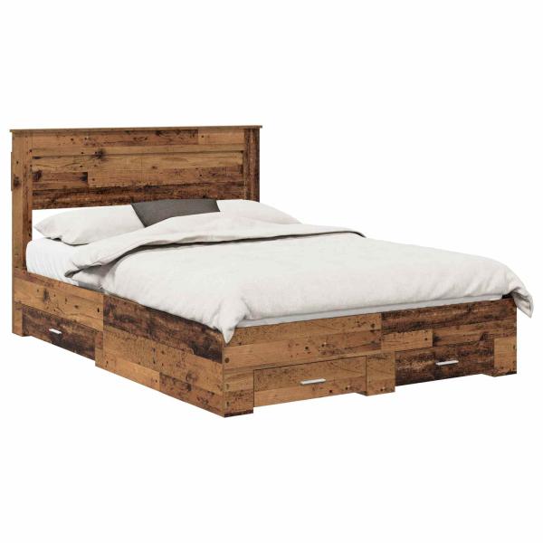 Bettrahmen mit Kopfteil Altholz 140 x 190 cm Holzwerkstoff