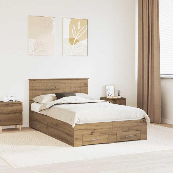 ARDEBO.de - Bettrahmen Artisan-Eiche 120 x 190 cm Holzwerkstoff