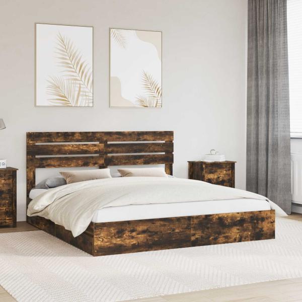 ARDEBO.de - Aufbewahrungsbett Geräucherte Eiche 180 x 200 cm Holzwerkstoff