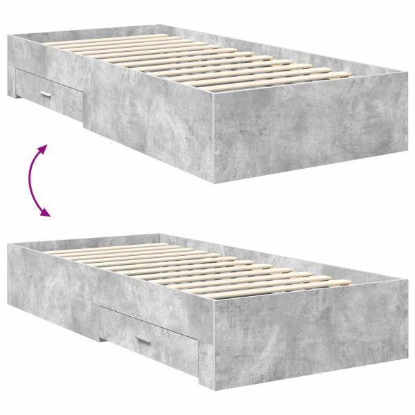 Bettrahmen mit Schubladen Beton Grau 90 x 190 cm Holzwerkstoff